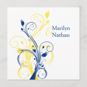 Invitation Royal Blue, Jaune, Blanc Floral Mariage Inviter