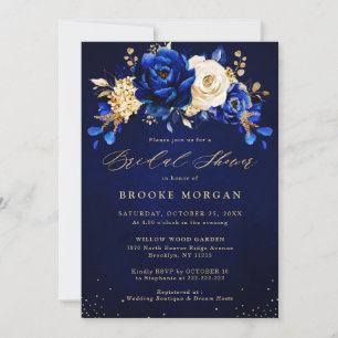Invitation Royal Blue Jaune or Fête des mariées florale Invit