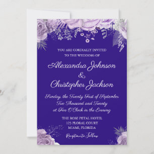 Invitation Royal Blue, Lavande blanche Mariage violet