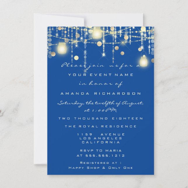 Invitation Royal Blue Lights Jar Red Wine Mariage nuptiale (Devant)