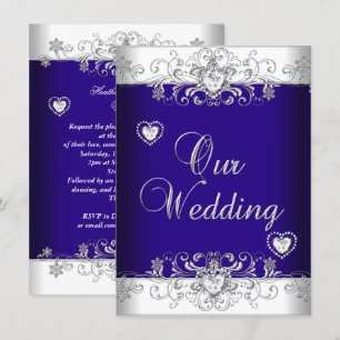 Invitation Royal Blue Mariage Silver Diamond Hearts 2