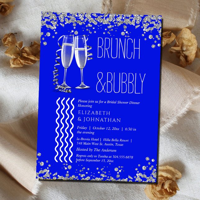 Invitation Royal Blue Minimal Brunch Et Bubbly  (Créateur téléchargé)