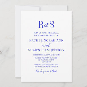 Invitation Royal Blue moderne Monogram Jardin Mariage