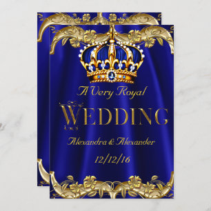 Invitation Royal Blue Navy Mariage Gold Crown