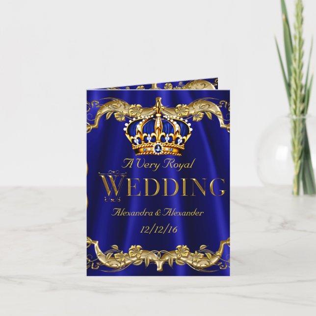 Invitation Royal Blue Navy Mariage Gold Crown Photo (Devant)