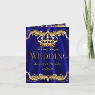 Invitation Royal Blue Navy Mariage Gold Crown Photo