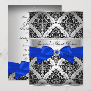 Invitation Royal Blue & Noir Damask pour Sweet 16