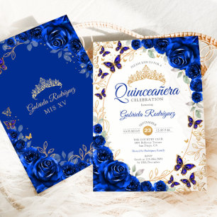 Invitation Royal Blue Or Floral Quinceanera