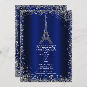 Invitation Royal Blue Parties scintillant Argent Tour Eiffel 