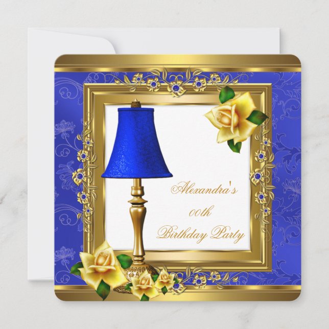Invitation Royal Blue Pearl or rose jaune rose fête d'anniver (Devant)
