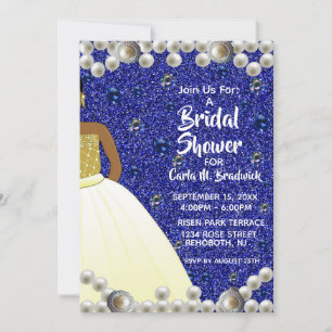 Invitation Royal Blue, Pearls Fête des mariées afro-américain