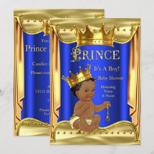 Invitation Royal Blue Prince Baby shower Gold Ethnic
