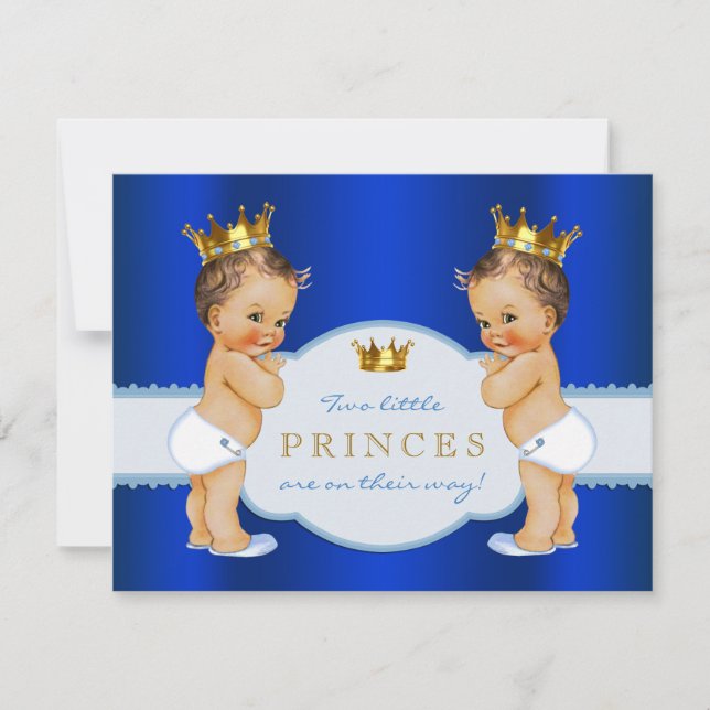 Invitation Royal Blue Prince Twin Boy Baby shower (Devant)
