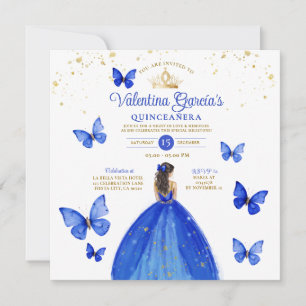 Invitation Royal Blue Quinceañera 15 Anos Butterfly Birthday