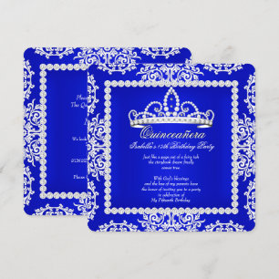 Invitation Royal Blue Quinceanera 15e anniversaire fête Tiara