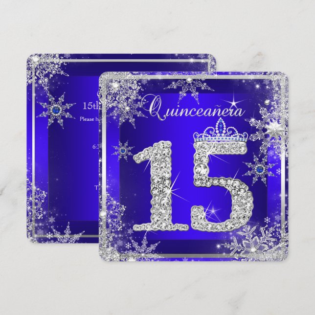 Invitation Royal Blue Quinceanera 15e Elite Elégant Anniversa (Devant / Derrière)