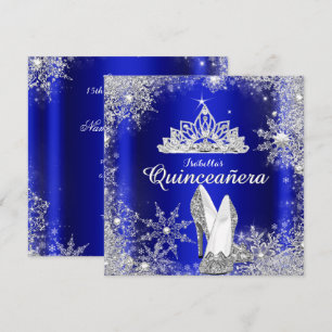 Invitation Royal Blue Quinceanera Silver Tiara 15e anniversai