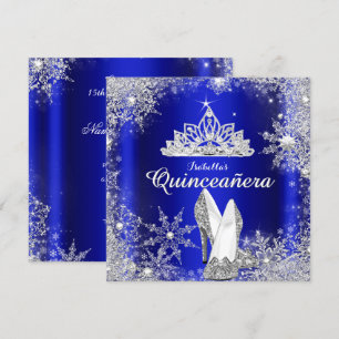Invitation Royal Blue Quinceanera Silver Tiara 15e anniversai