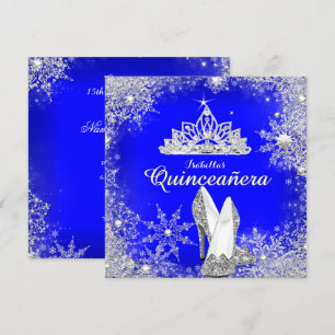 Invitation Royal Blue Quinceanera Silver Tiara 15e anniversai