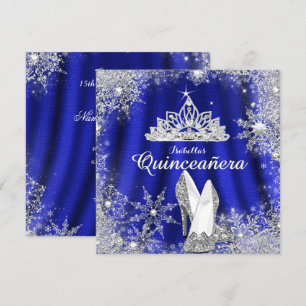 Invitation Royal Blue Quinceanera Silver Tiara 15e anniversai