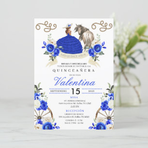 Invitation Royal Blue Ranch Horse Roses Charro Quinceañera