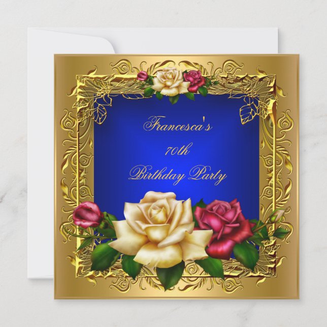 Invitation Royal Blue Red Cream Rose Gold Elegant Anniversair (Devant)