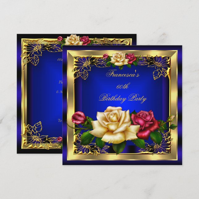 Invitation Royal Blue Red Cream Rose Gold Elegant Anniversair (Devant / Derrière)