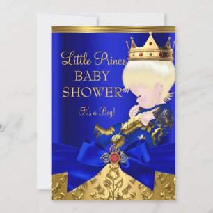 Invitation Royal Blue Red Gold Prince Boy Baby shower Blonde