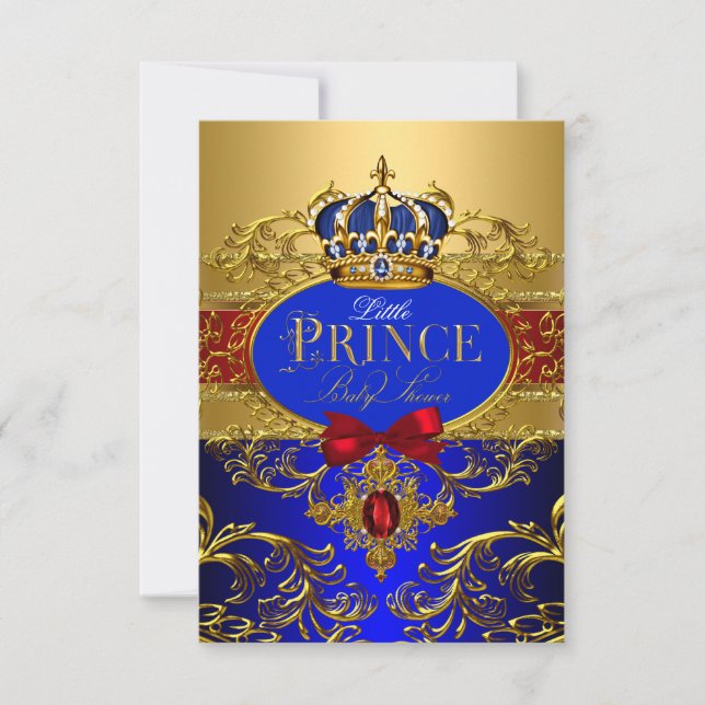 Invitation Royal Blue Red Little Prince Baby shower de la Cou (Devant)