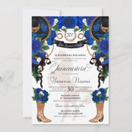 Invitation Royal Blue Rose & Black Western Charro Quinceanera