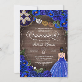 Invitation Royal Blue Rose Charro Country Gown Quinceanera