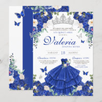 Royal Blue Rose Silver Princesse Quinceanera