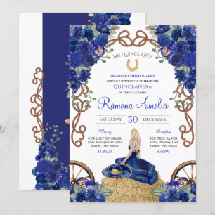 Invitation Royal Blue Roses Ouest Charra Quinceañera