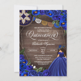Invitation Royal Blue Roses Western Charro Rustique Quinceane