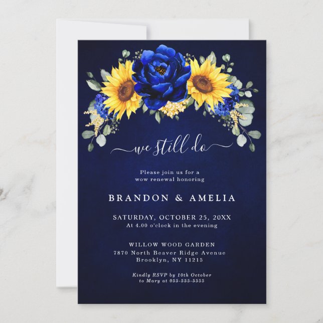 Invitation Royal Blue Rustic Tournesol Nous faisons encore l' (Devant)