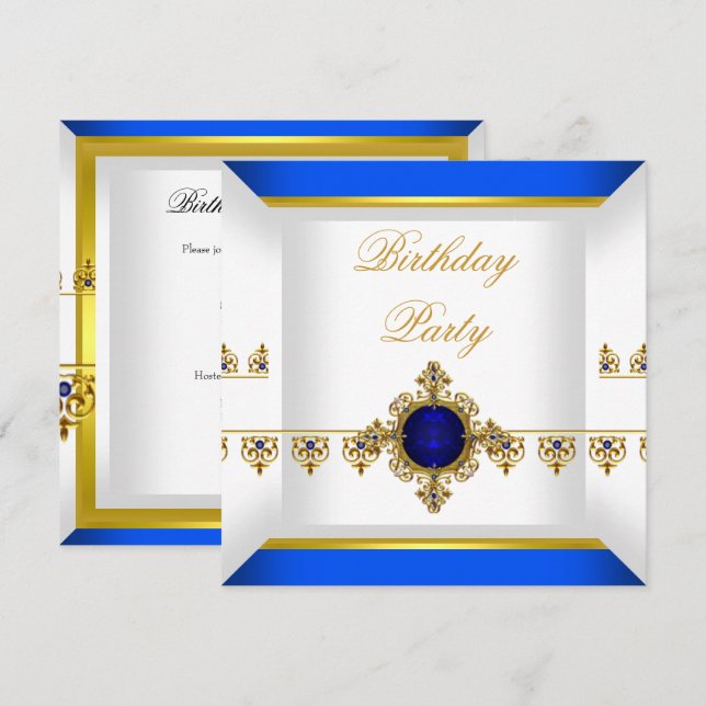 Invitation Royal Blue Sapphire Gem Bijou or Anniversaire 2 (Devant / Derrière)