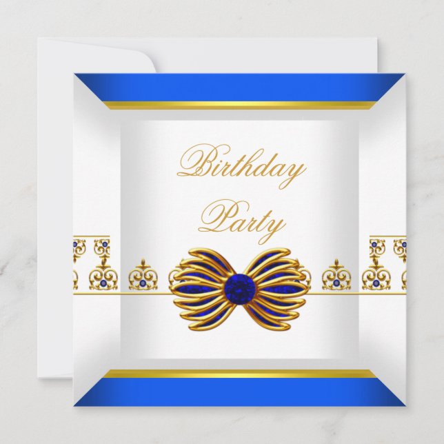 Invitation Royal Blue Sapphire Gem Bijou or fête d'anniversai (Devant)