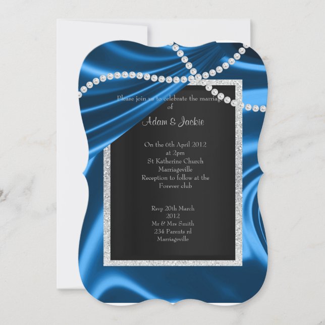 INVITATION ROYAL BLUE SATIN, DIAMOND ÉLÉGANT MARIAGE CLASSÉ (Devant)