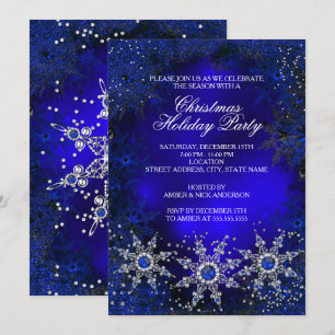 Invitation Royal Blue Snowflakes Noël Fête