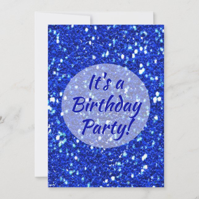 Invitation Royal Blue Sparkly Faux Parties scintillant fête d (Devant)