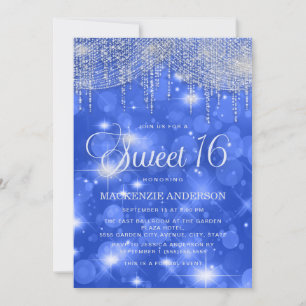 Invitation Royal Blue String Lights Sparkle Sweet 16