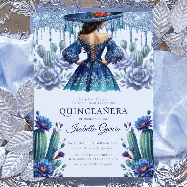 Invitation Royal Blue style mexicain Quinceañera (Créateur téléchargé)