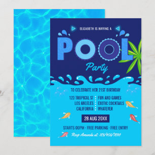 Invitation Royal Blue Summer Pool fête d'anniversaire