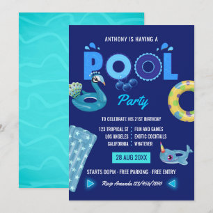 Invitation Royal Blue Summer Pool fête d'anniversaire