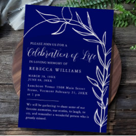 Invitation Royal Blue Text Célébration minimale de la vie