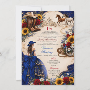 Invitation Royal Blue Tournesol Cowgirl Quinceañera