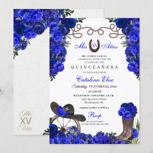Invitation Royal Blue Western Ranchero Quinceanera