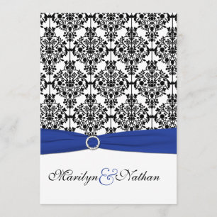 Invitation Royal Blue, White, Black Mariage damass