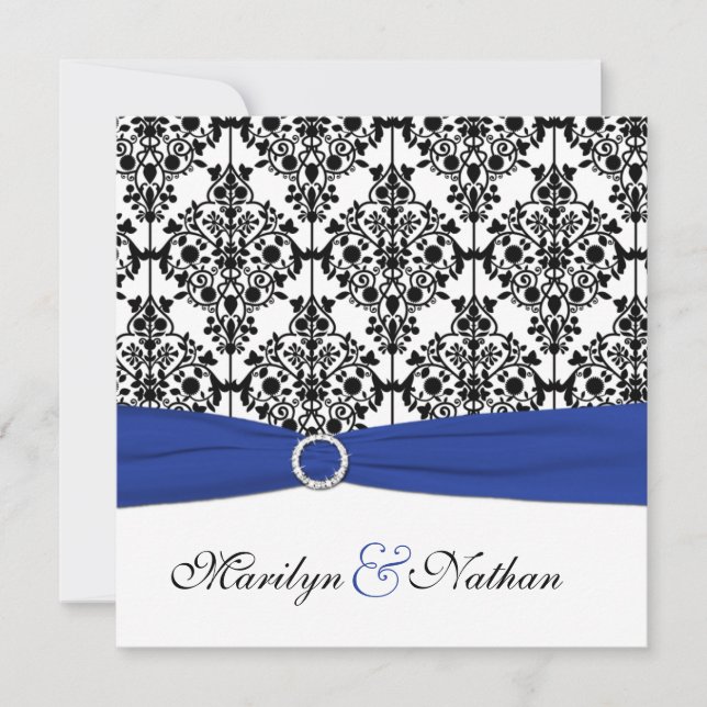 Invitation Royal Blue, White, Black Mariage damass (Devant)