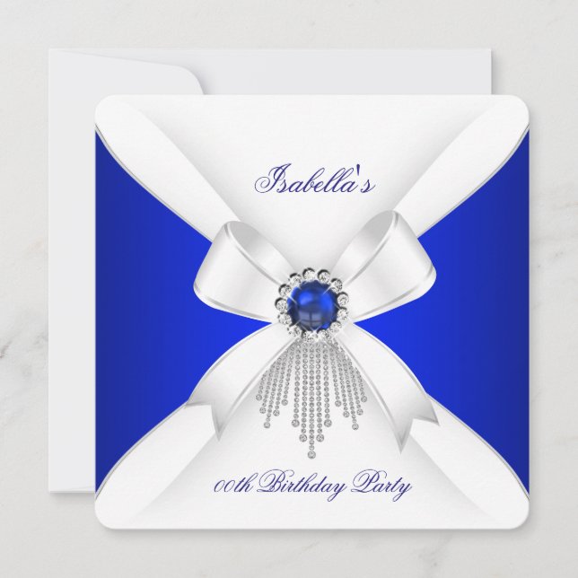 Invitation Royal Blue White Diamond Pearl fête d'anniversaire (Devant)